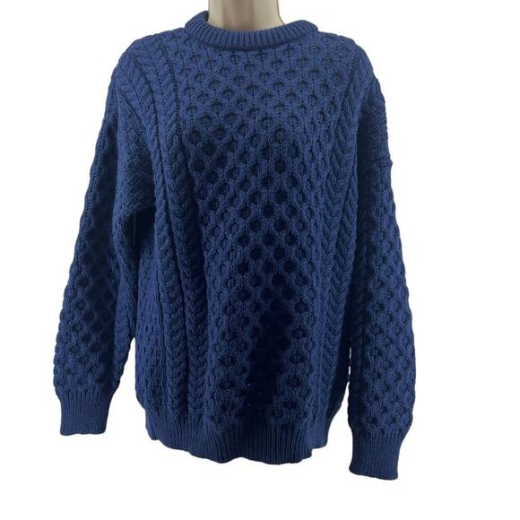 Aran Crafts Merino Wool Crew Neck Sweater  Unisex Medium Blue - Picture 1 of 3